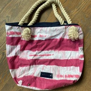 Pink and White Striped Beach Bag